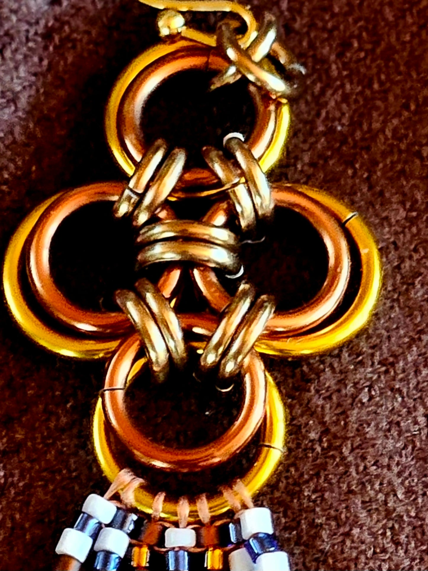 Handcrafted Bronze Japanese Cross Chain Maille Earrings