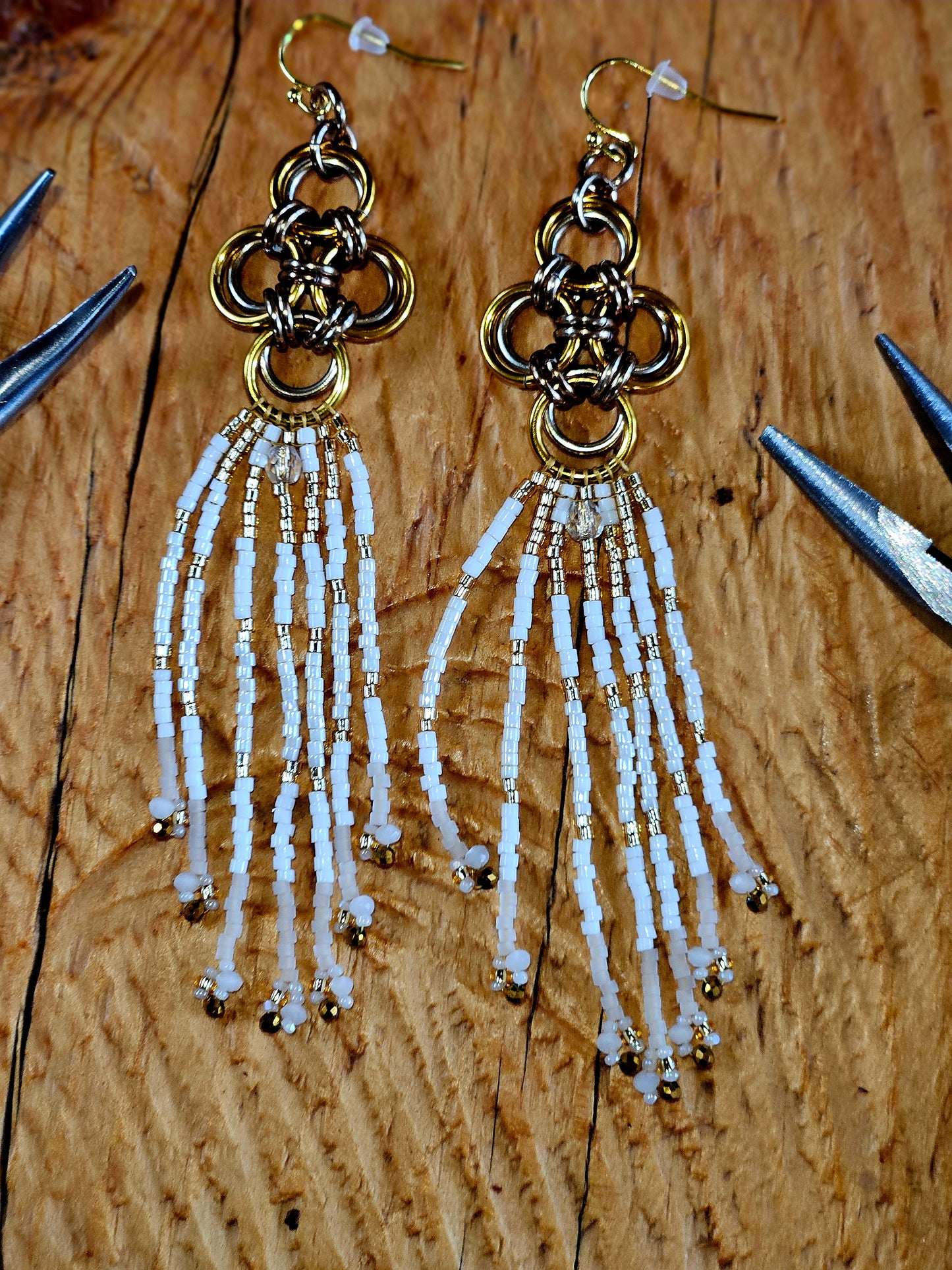 "Purity" Chain Maille Japanese Cross Earrings