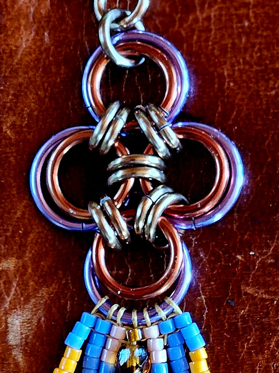 Orange - Japanese Cross Chain Maille and beaded earrings