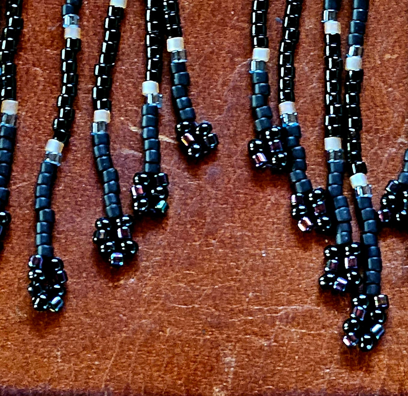 Handcrafted Black Japanese Cross Chain Maille Earrings with Gemstone