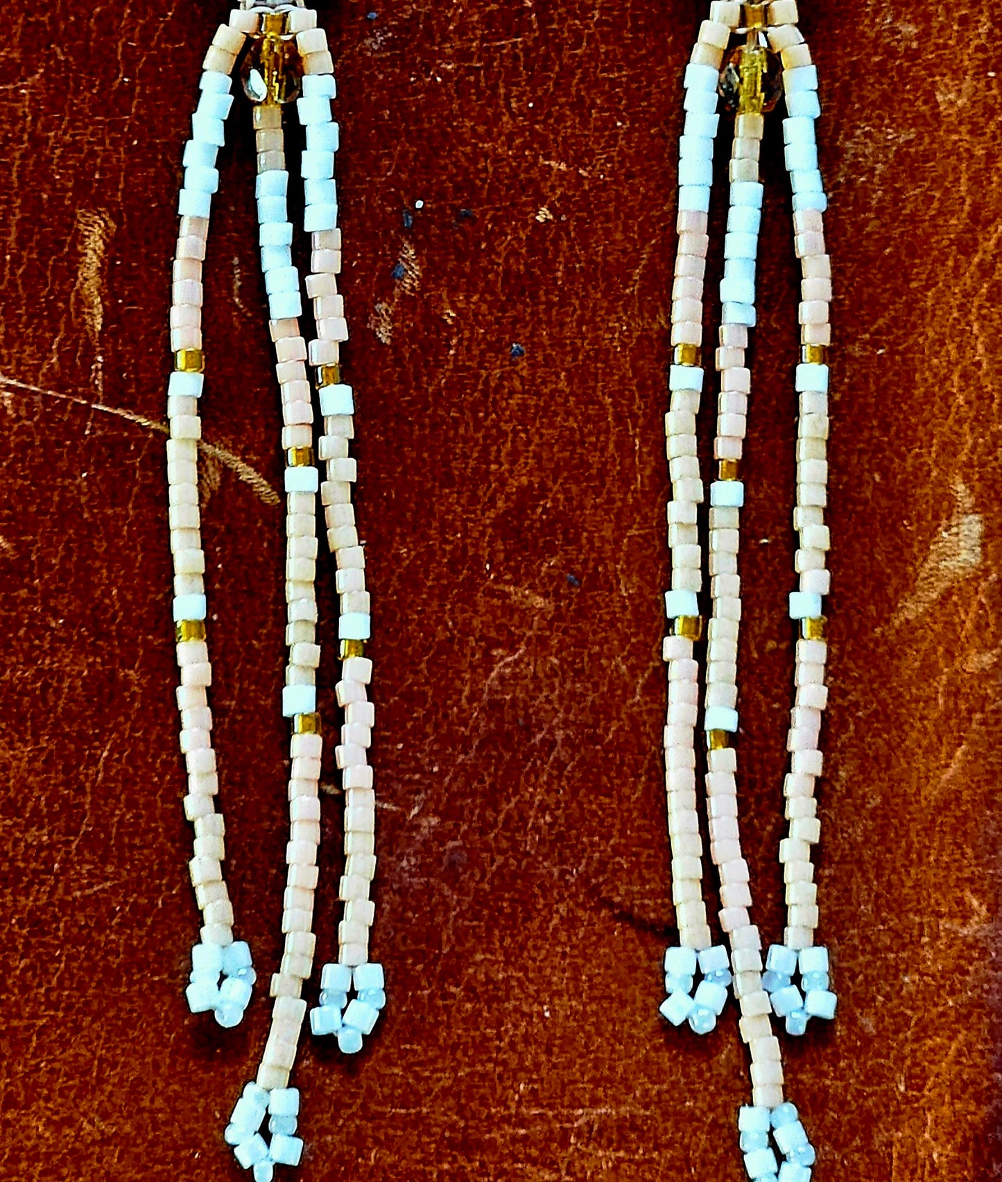 Byzantine Rose Chain Maille earrings with peachy pink glass beads