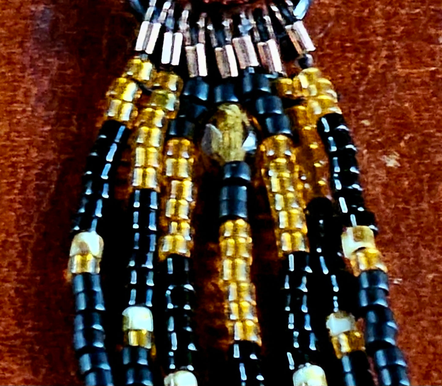 Japanese Miyuki Glass Beaded, Black & Bronze Chain Maille Earrings with wire guardians