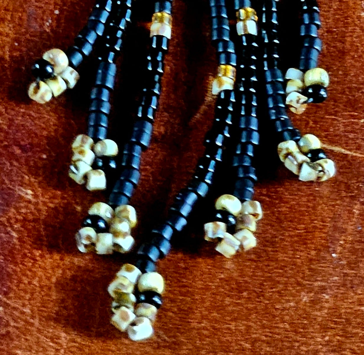 Japanese Miyuki Glass Beaded, Black & Bronze Chain Maille Earrings with wire guardians