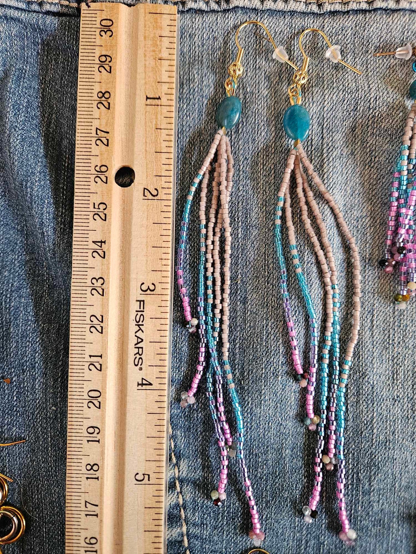 Ice Princess - Long Fringe Beaded Earrings with Gemstones