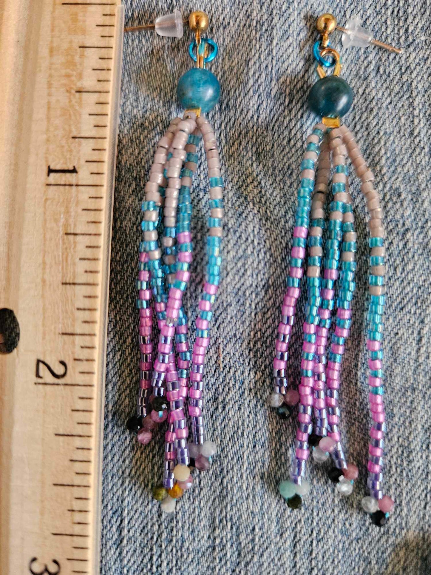 Ice Princess - Short Fringe Beaded Earrings with Gemstones
