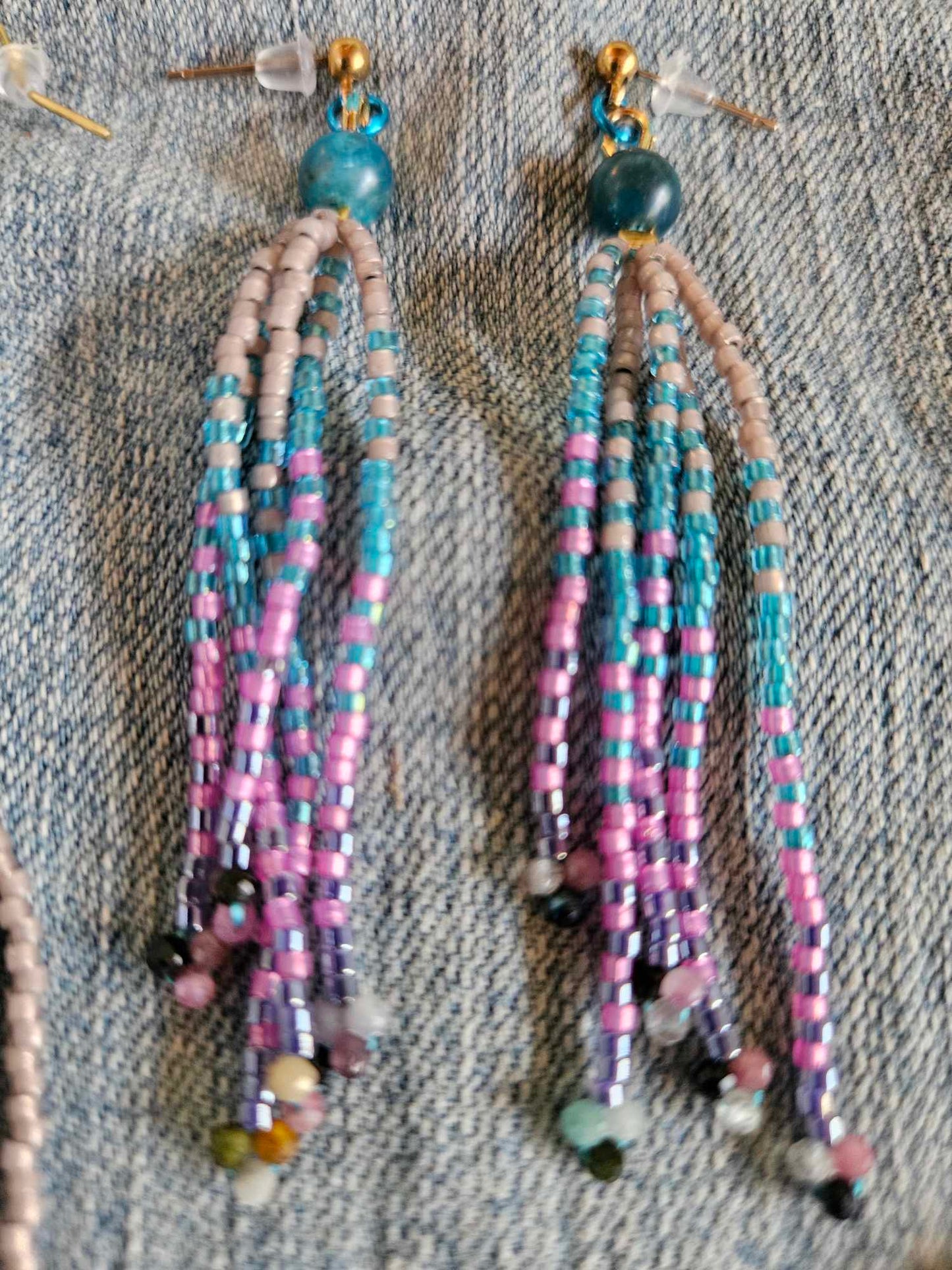 Ice Princess - Short Fringe Beaded Earrings with Gemstones