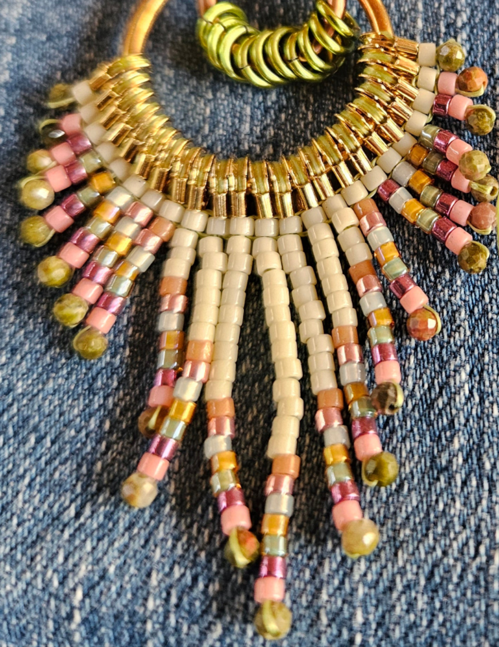 Magic Earth Collection 🌎 ✨️ Feather Fringe Earrings with Unakite Gemstones