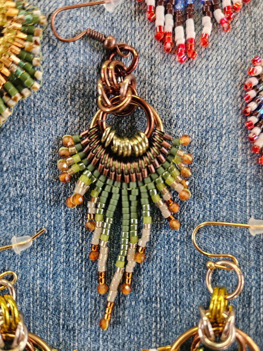 Green Feather Fringe with Gemstones