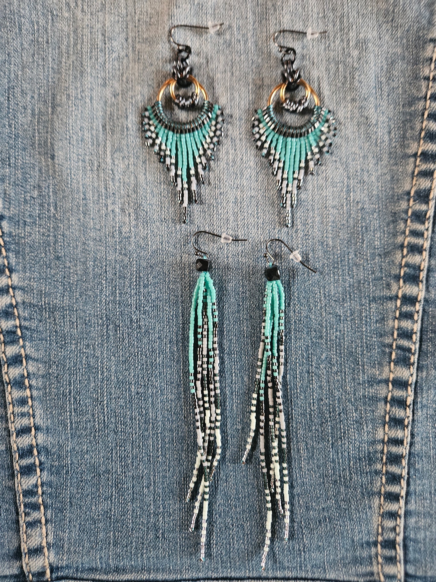 Glacier Mist Collection  - Long Fringe Earrings with Gemstone