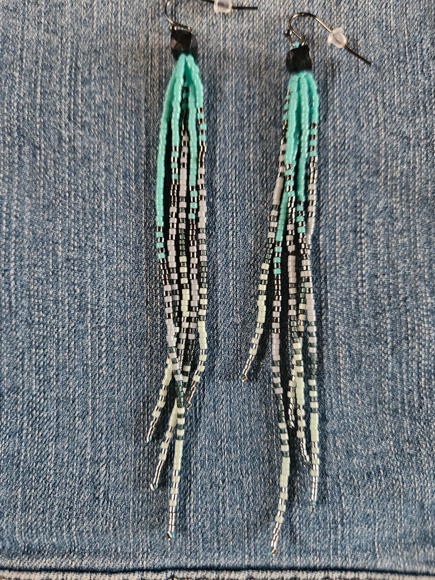 Glacier Mist Collection  - Long Fringe Earrings with Gemstone