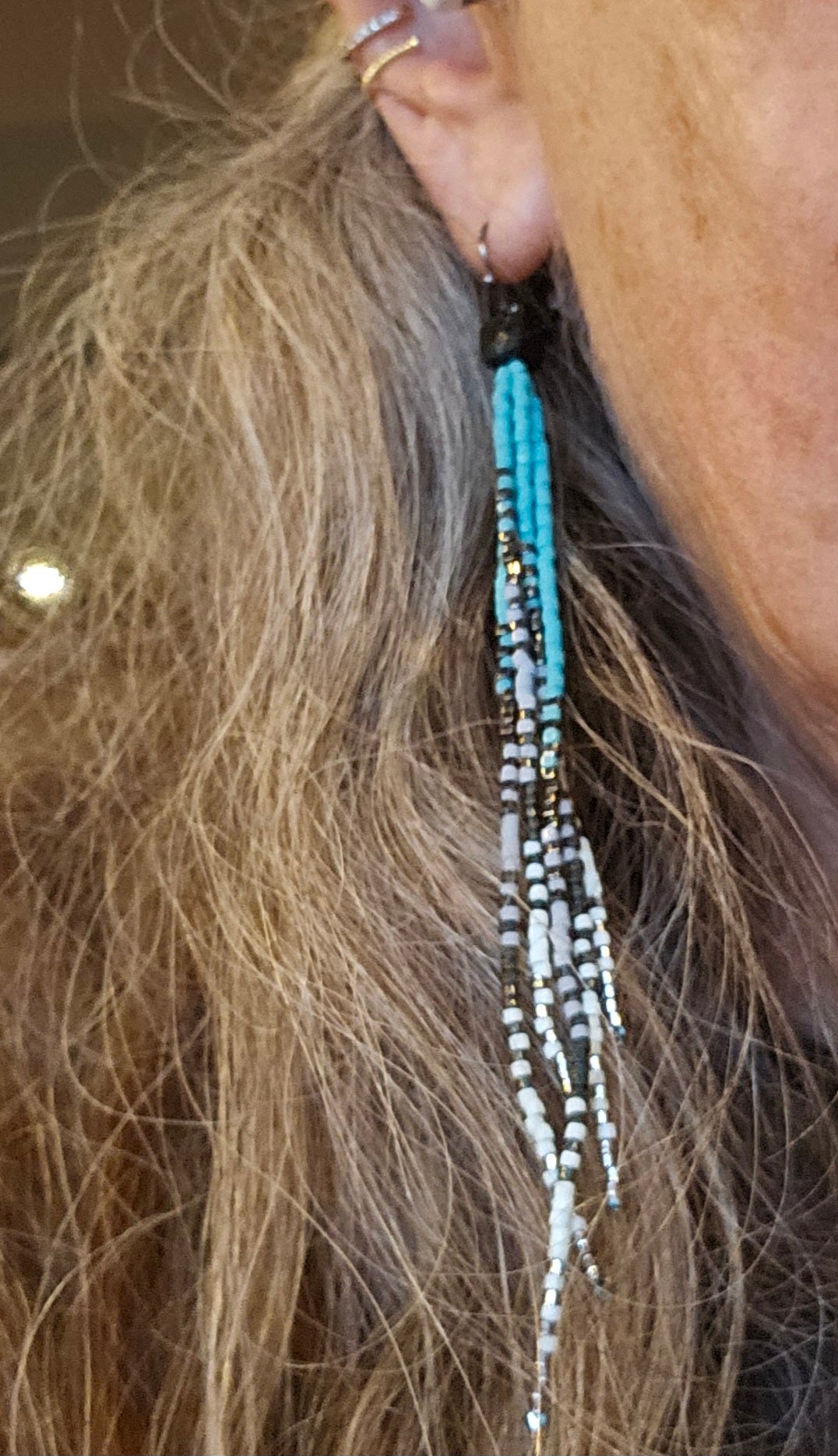 Glacier Mist Collection  - Long Fringe Earrings with Gemstone