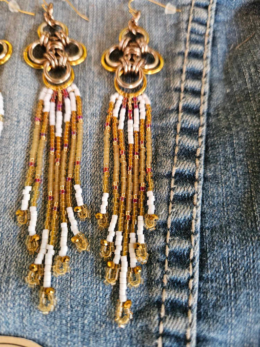 Glory - Golden Japanese Cross Beaded Earrings