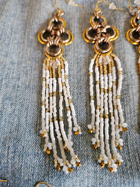 Grace - White Japanese Cross Beaded Earrings