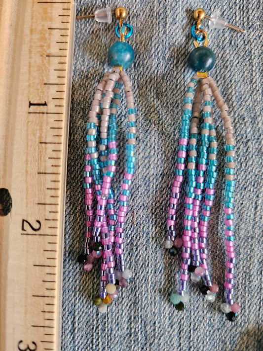 Ice Princess - Short Fringe Beaded Earrings with Gemstones