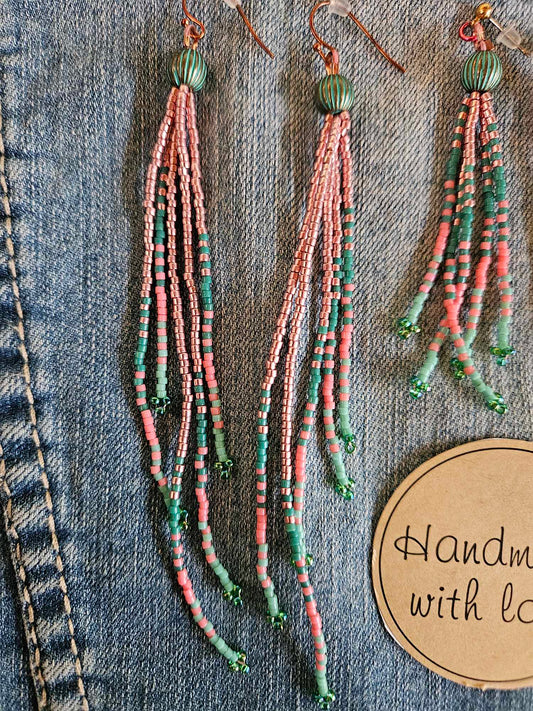 Ibiza Shimmer- Long Fringe Beaded Earrings