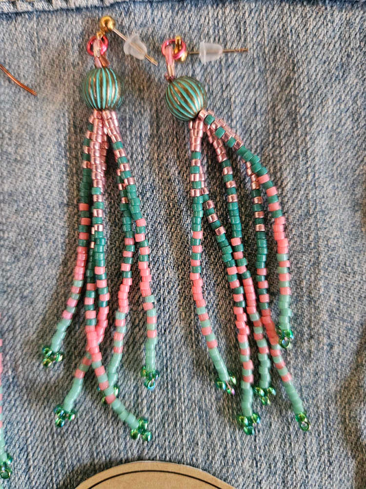 Ibiza Shimmer- Short Beaded Fringe Earrings